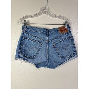 Levis 501 Womens Distressed Bue Denim High Rise Cut off jean Shorts Size 28